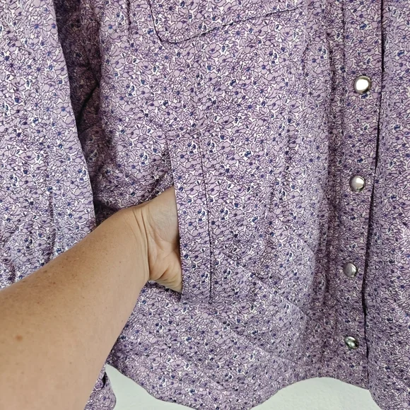 J. Crew Quilted Cotton shirt-jacket Grandma Chic Cottagecore floral Lavender 2XL